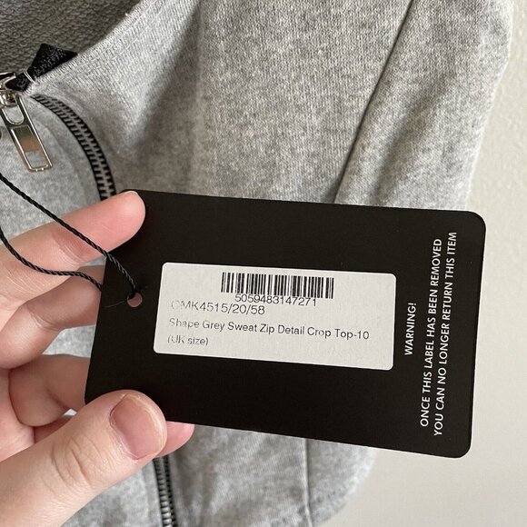 PrettyLittleThing Women 6 Shape Grey Sporty Sweat Zip Detail Crop Tank Top NWT - Picture 7 of 10